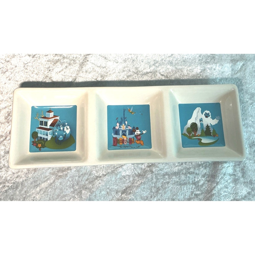 VTG  Disneyland 3 Section Ceramic Relish Tray Haunted Mansion Matterhorn